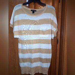 A Kerisma short sleeve semi-sheer shirt in a size small.  Cream/white striped.